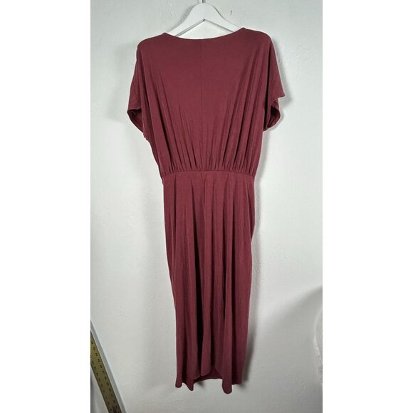 Moulinette Soeurs Womens Burgundy Ruched Midi Dress Medium Short Sleeve Stretch - Picture 2 of 10